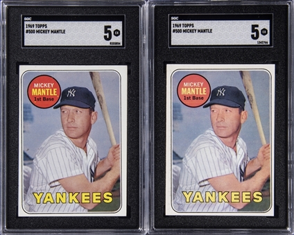 1969 Topps #500 Mickey Mantle, Yellow Letters SGC EX 5 Pair (2)